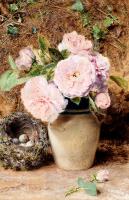 William Henry Hunt - Still Life With roses In A vase And A Birds Nest